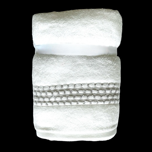 Common Thread 2 Pc Hand Towels Set 100% Zero Twist Cotton White W/ Gray So SOFT - Picture 3 of 7